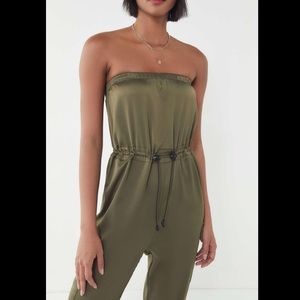 Urban outfitters satin silk strapless jumpsuit